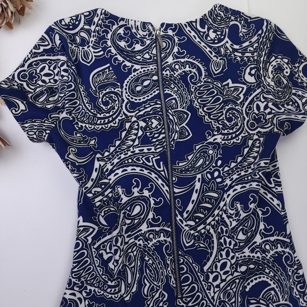 Michael Kors Blue White Paisley Print Dress Sz 4 - Picture 8 of 12